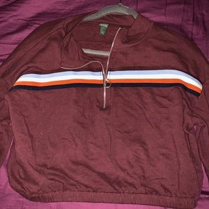 Maroon Half-Zipp Cropped Crew Neck